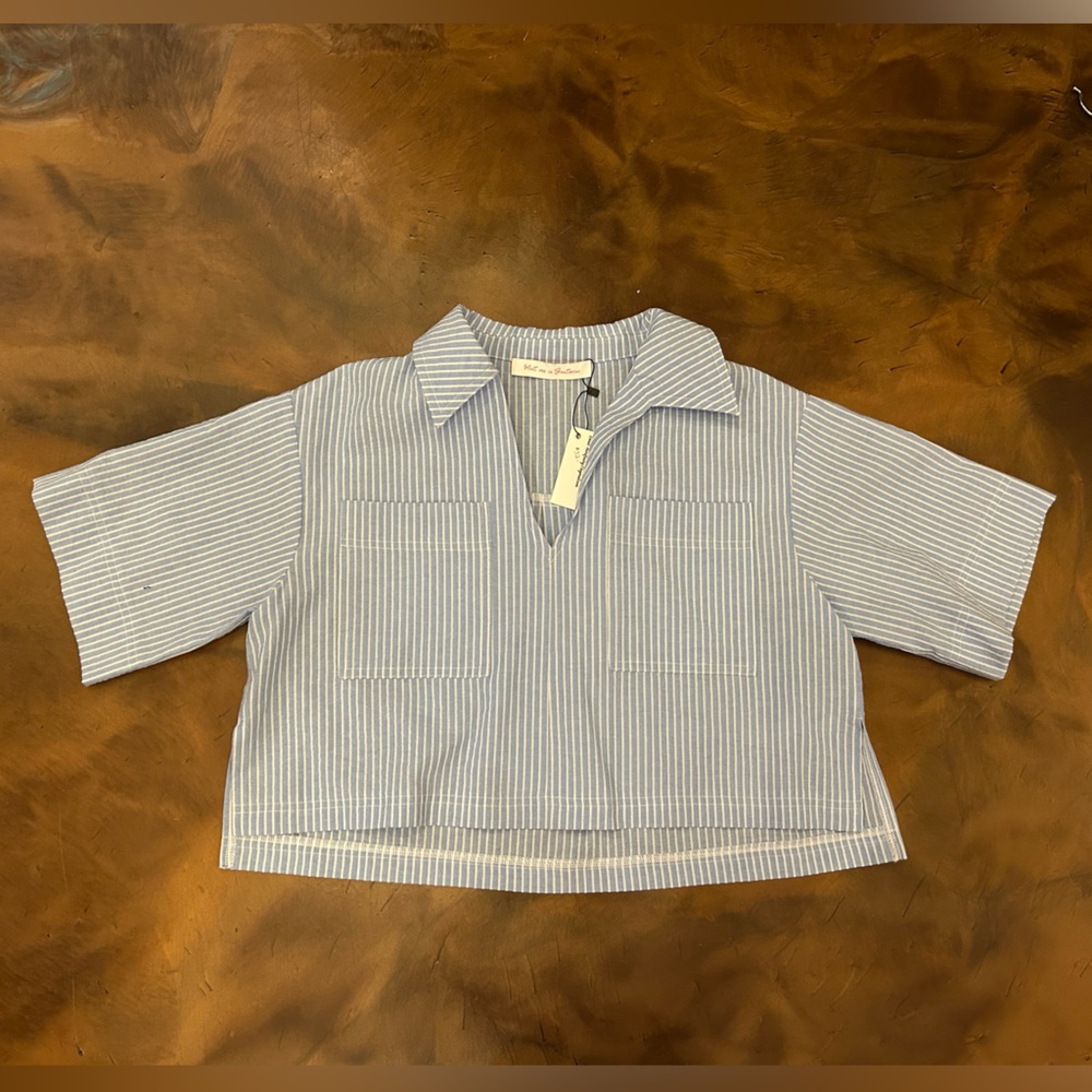MEET ME IN SANTORINI - Collared Striped Blouse NWT